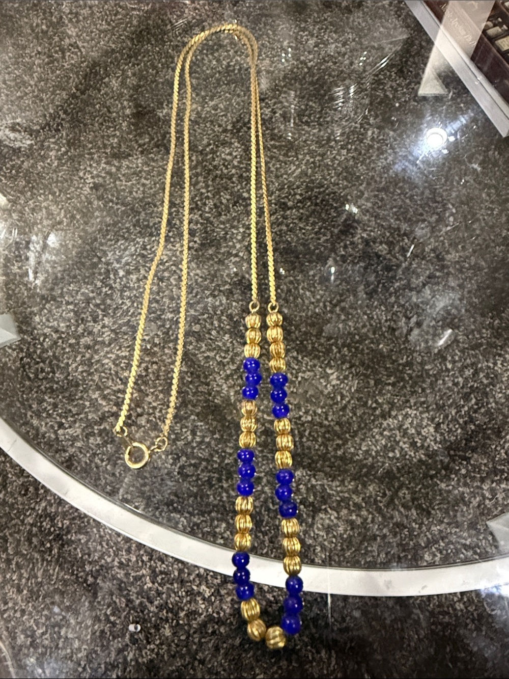 Vintage Gold and Blue Beaded Women's Necklace